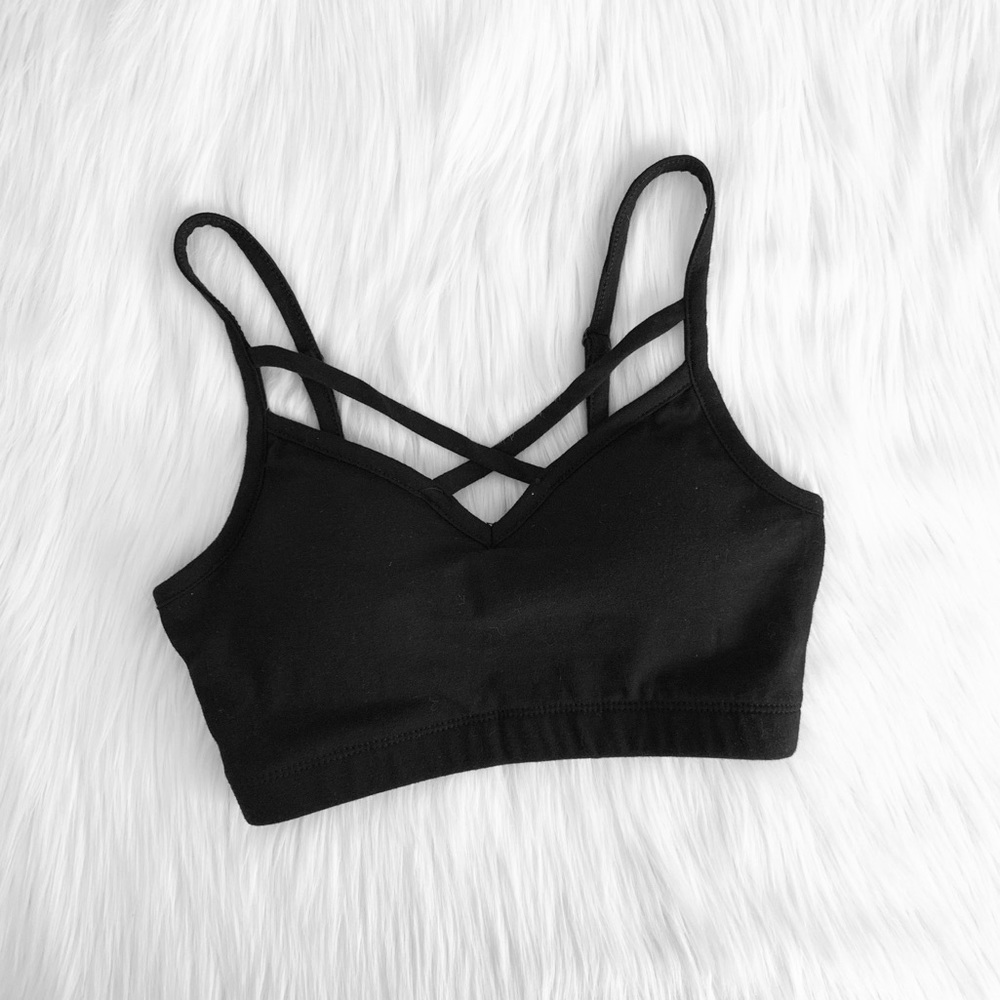 NWOT Black Strappy Criss Cross Caged Bra Crop Top - Picture 9 of 9